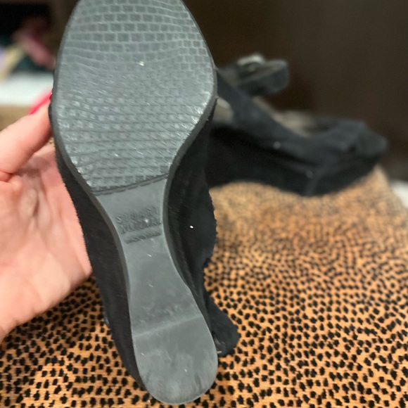 Stuart Weitzman black suede peep toe wedges - Picture 7 of 7